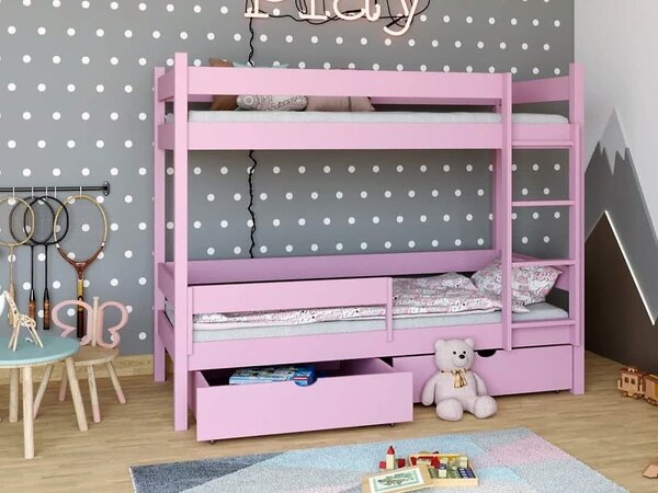 Patrová postel s úložným prostorem Elegant, Růžová, 90x200 cm