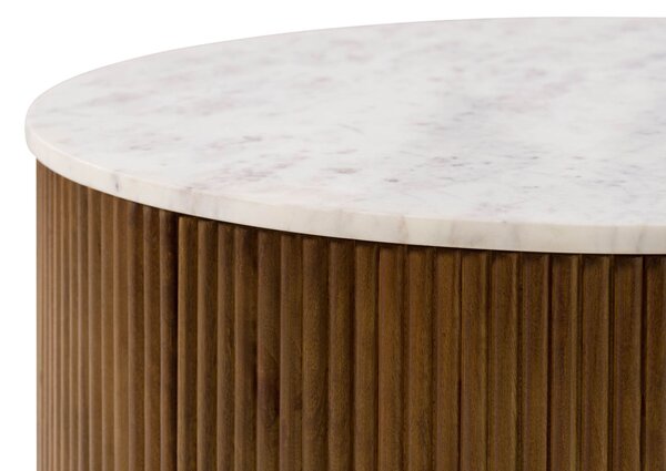 Konferenční stolek kulatý mango 80x80x45 hnědý lakovaný / mramor bílý BARCELONA