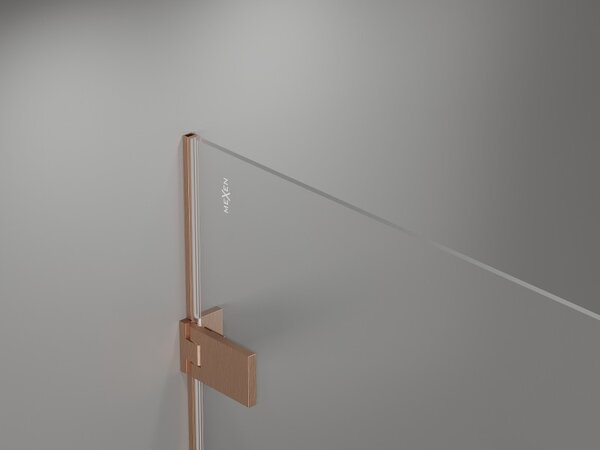 Mexen Lunar-F, skládací levé sprchové dveře 65 cm, 8mm čiré sklo, měděný matný profil, 836-065-000-65-00-L