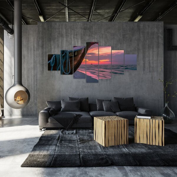 Obraz loďky na břehu (210x100 cm)