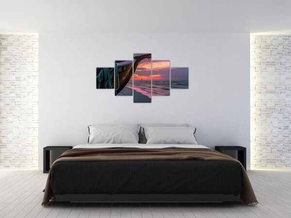 Obraz loďky na břehu (125x70 cm)