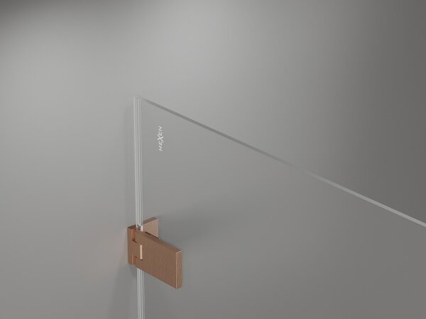 Mexen Lunar-F, skládací levé sprchové dveře 65 cm, 8mm čiré sklo, měděný matný profil, 836-065-000-65-00-L