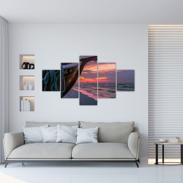 Obraz loďky na břehu (125x70 cm)