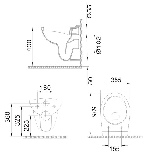 Mereo Mereo, WC závěsné, RIMLESS, 530x355x360, keramické, vč. sedátka CSS124, VSD81S2