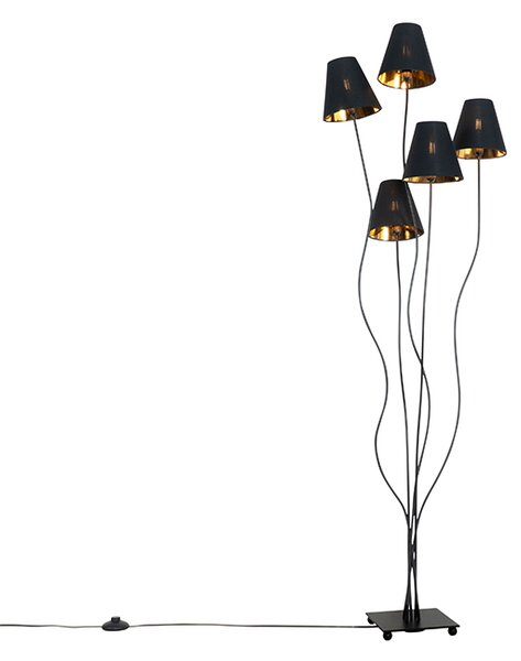 Designová stojací lampa černá se zlatým 5 světlem - Melis