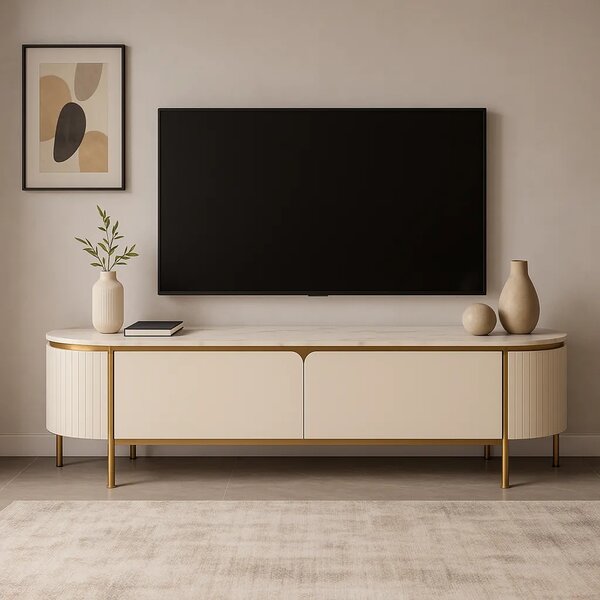 LivinHill TV stolek Stilig ST120 200 cm ecru/zlatý/mramor