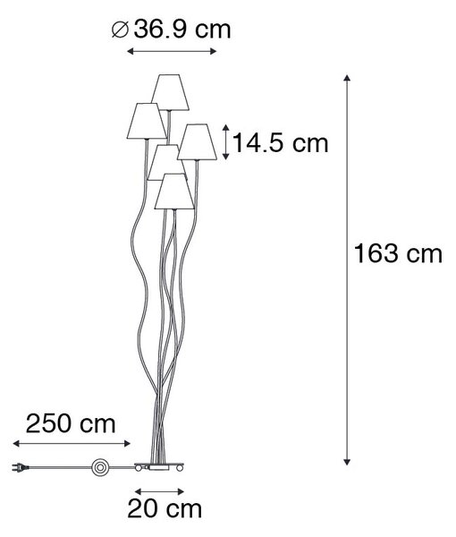 Designová stojací lampa černá s látkovými stínidly 5 světel - Melis