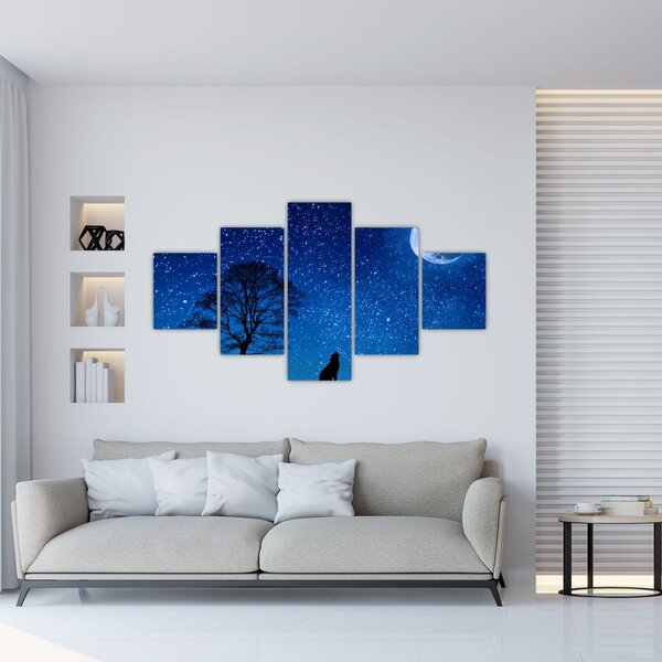 Obraz vlka vyjícího na měsíc (125x70 cm)