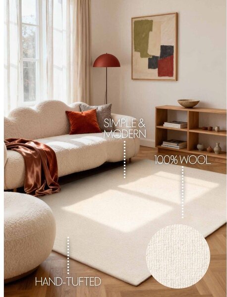 Krémový ručně tkaný vlněný koberec 160x230 cm Puristic Knots – Elle Decoration