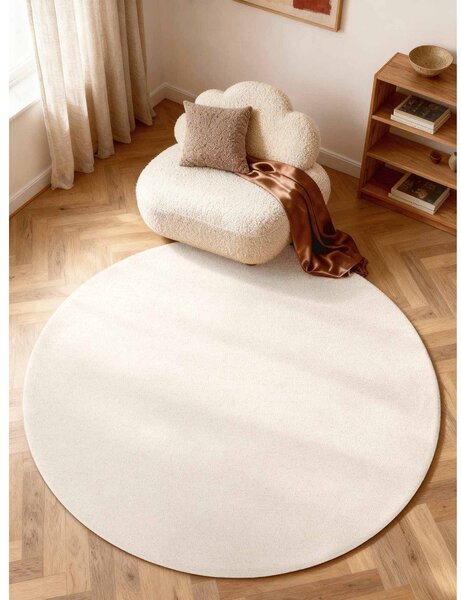 Krémový ručně tkaný vlněný kulatý koberec ø 160 cm Puristic Knots – Elle Decoration