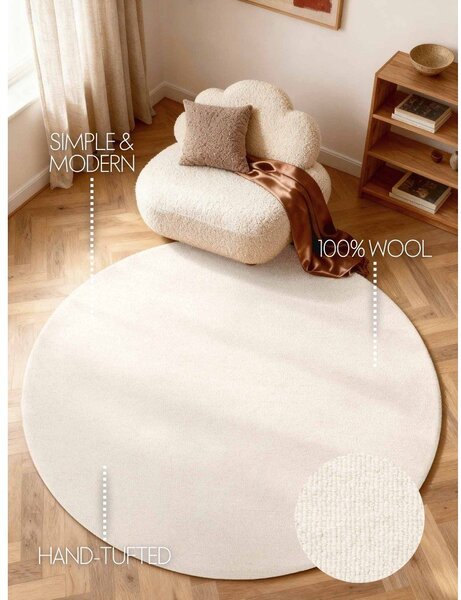 Krémový ručně tkaný vlněný kulatý koberec ø 160 cm Puristic Knots – Elle Decoration