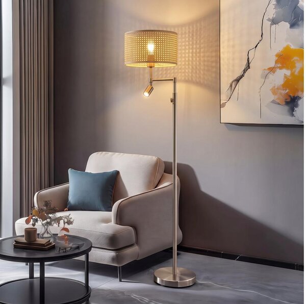 BRILAGI - LED Stojací lampa CERIA 1xE27/60W/230V + LED/2,1W matný chrom/bambus