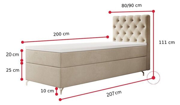 Čalouněná postel boxspring FESTER, 80x200, Monolith 97, levá