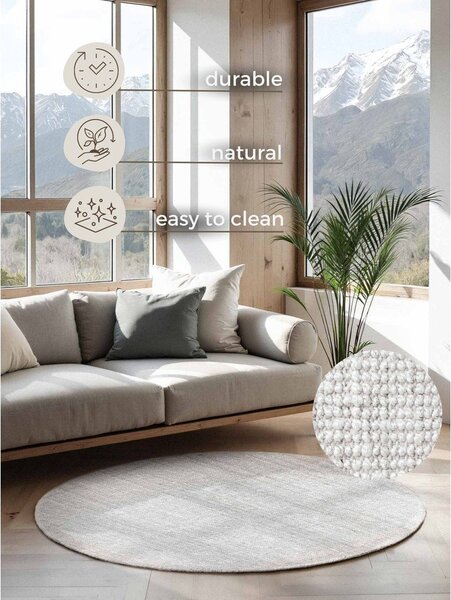 Světle šedý oboustranný/ručně tkaný jutový kulatý koberec ø 160 cm Bouclé Jaipur – Hanse Home