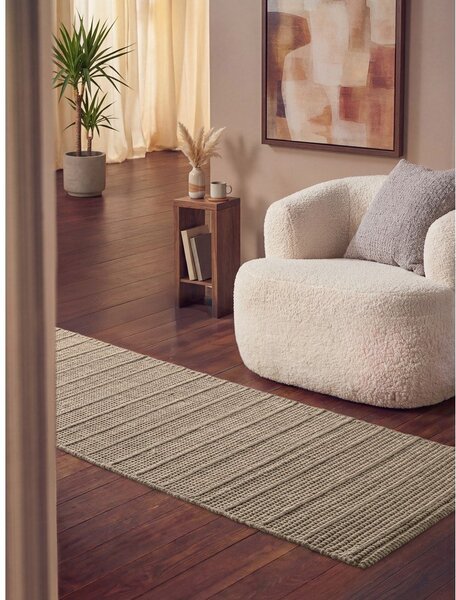 Béžový ručně tkaný vlněný běhoun 80x250 cm Camden Parker – Ted Baker