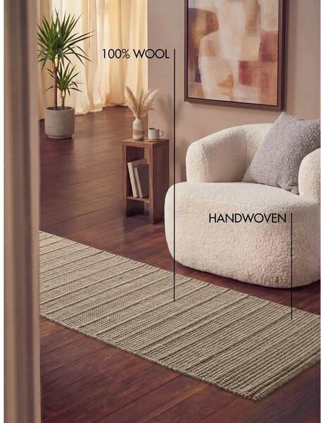 Béžový ručně tkaný vlněný běhoun 80x250 cm Camden Parker – Ted Baker