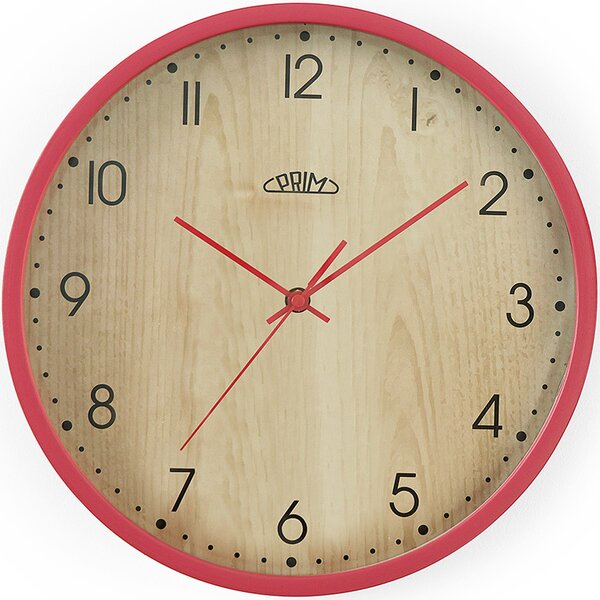 Dřevěné designové hodiny červené/světle hnědé Nástěnné hodiny PRIM Colored Forest - A