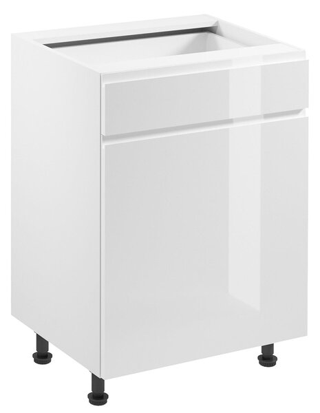 ASPEN b | dolní skříňka D60S1 LEVÁ s policí a zásuvkou METALBOX | 60 cm | SOKL v CENĚ | bílá lesk