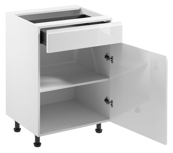 ASPEN b | dolní skříňka D60S1 PRAVÁ s policí a zásuvkou METALBOX | 60 cm | SOKL v CENĚ | bílá lesk