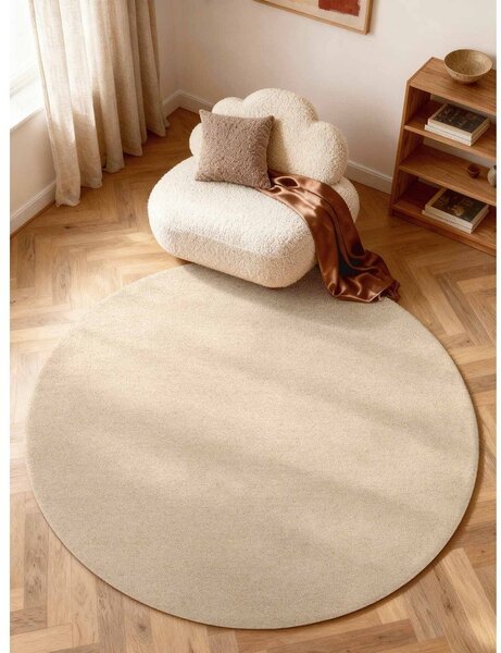 Béžový ručně tkaný vlněný kulatý koberec ø 160 cm Puristic Knots – Elle Decoration