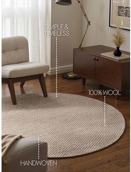 Béžový ručně tkaný vlněný kulatý koberec ø 160 cm Lyon Beans – Elle Decoration