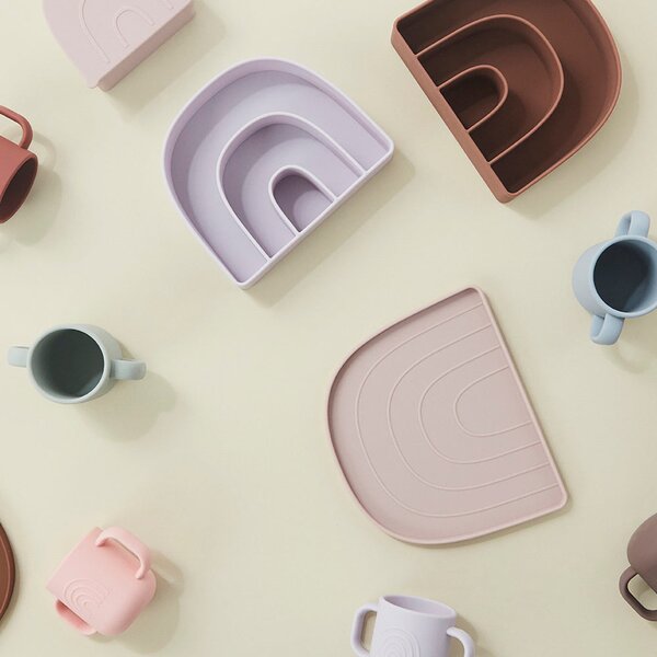 OYOY LIVING Dětský talíř a miska Rainbow Plate & Bowl caramel
