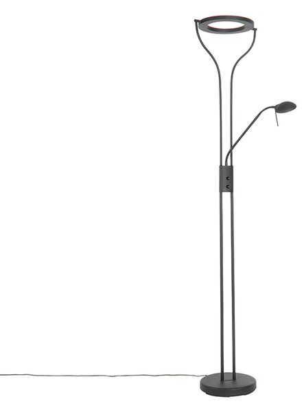 Moderní stojací lampa černá s ramenem na čtení včetně LED a stmívače - Divo