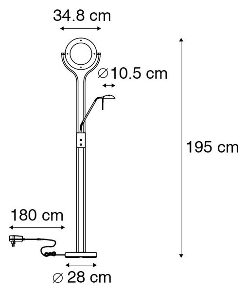 Moderní stojací lampa ocel s ramenem na čtení vč. LED a stmívače - Divo