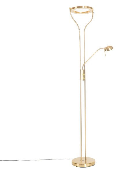 Moderní stojací lampa zlatá s ramenem na čtení včetně LED a stmívače - Divo