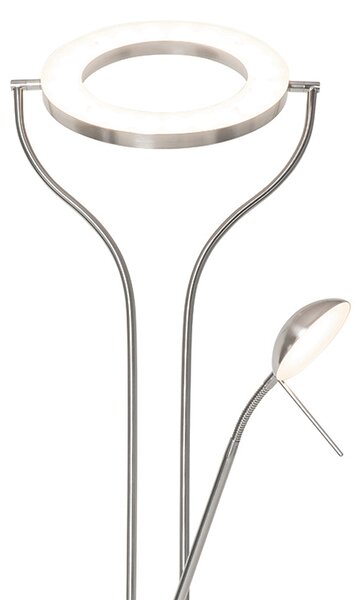 Moderní stojací lampa ocel s ramenem na čtení vč. LED a stmívače - Divo