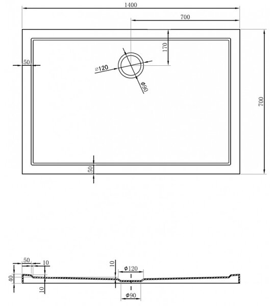 Mexen, Mexen Flow obdélníková sprchová vanička slim 140 x 70 cm, černá matná, 46R707014