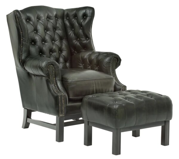 Sob nábytek - Křeslo Chesterfield II zelená pravá kůže - F0A00000839W