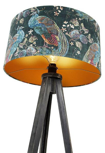 Stojací lampa stojan černá s abajurem s pavoučím vzorem 50 cm - Tripod Classic