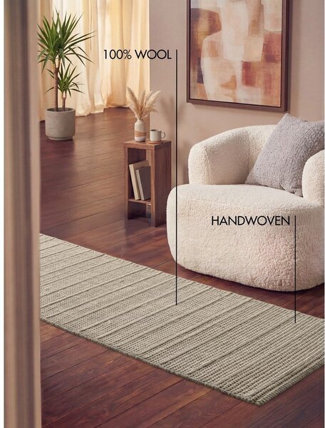 Krémový ručně tkaný vlněný běhoun 80x250 cm Camden Parker – Ted Baker