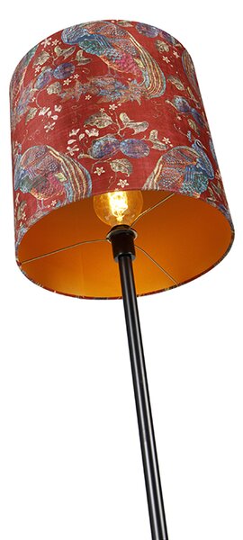 Stojací lampa s černým stínítkem s motivem páva červená 40 cm - Simplo