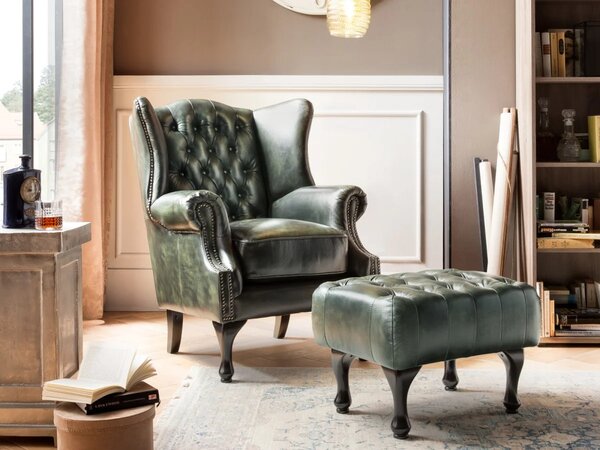 Sob nábytek - Taburet kůže Chesterfield zelená - F0A00000851W