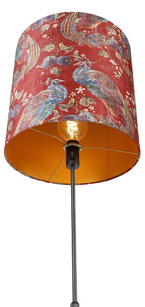 Stojací lampa s černým stínítkem s motivem páva červené 40 cm - Parte