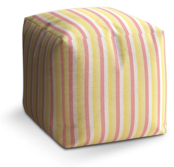 Sablio Taburet Cube Žlutorůžové pruhy - 40x40x40 cm