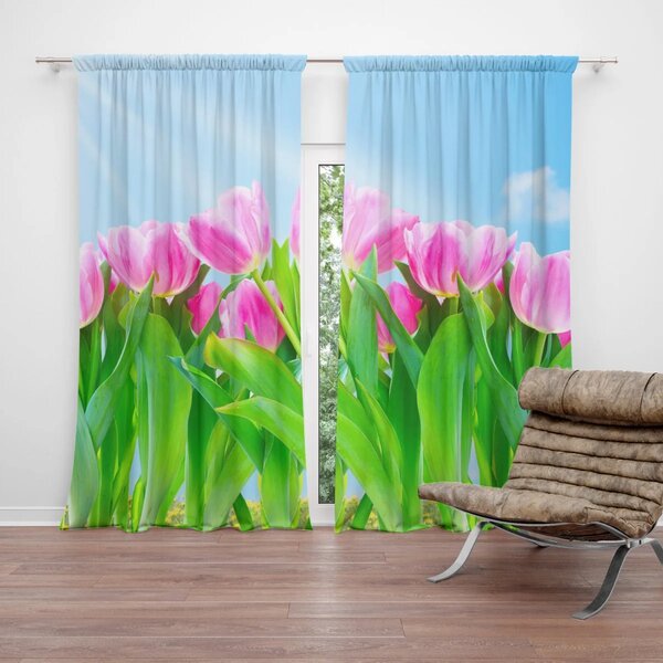 Sablio Závěs Růžové tulipány: 2ks 140x250cm