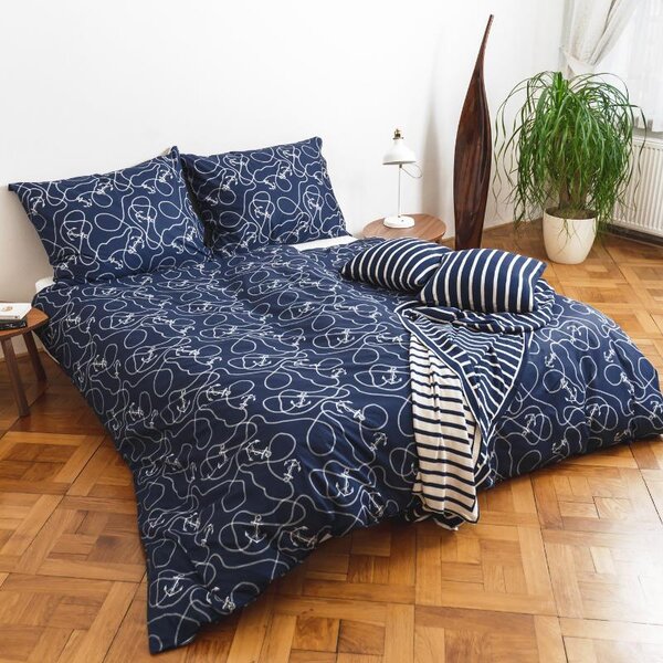 Povlečení KLASIK DESIGN anchor tmavě modrá 140 x 200/70 x 90 cm