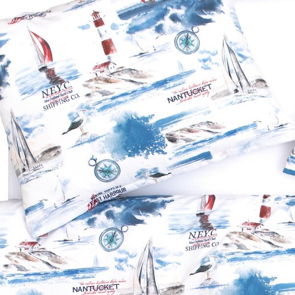 Povlečení SATÉN DESIGN sailing bílomodrá 140 x 200/70 x 90 cm
