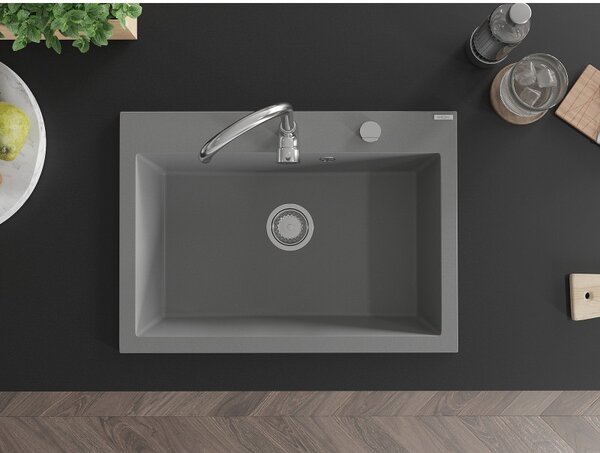 Mexen Elix, 1-korový granitový dřez 700 x 500 mm, šedá, chromový sifon, 6526701005-71