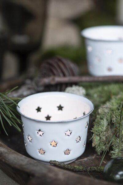 Smaltovaný svícínek Stars White