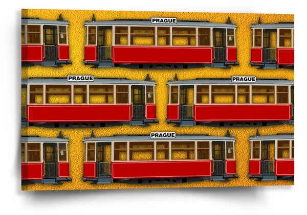 Sablio Obraz Pražské historické tramvaje Žlutý Pattern - 60x40 cm