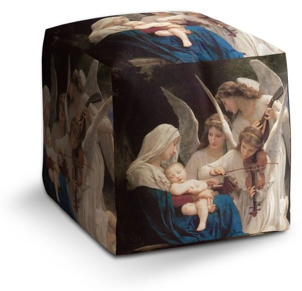 Sablio Taburet Cube Panna s anděly - William-Adolphe Bouguereau - 40x40x40 cm