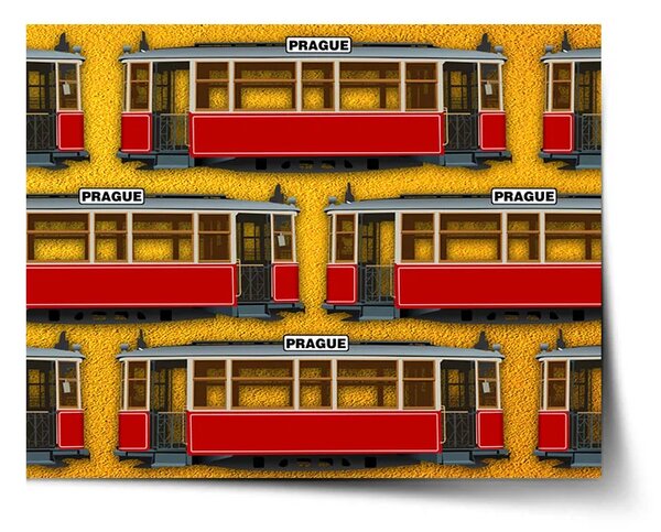 Sablio Plakát Pražské historické tramvaje Žlutý Pattern - 60x40 cm