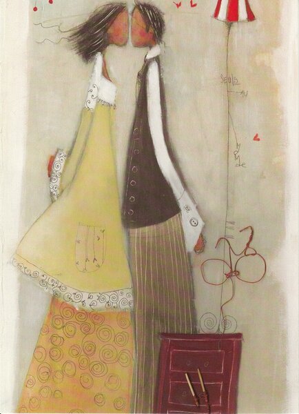 ART-STYLE Obrázek 13x18, postavy pusinky, žluté, rám bílý s patinou