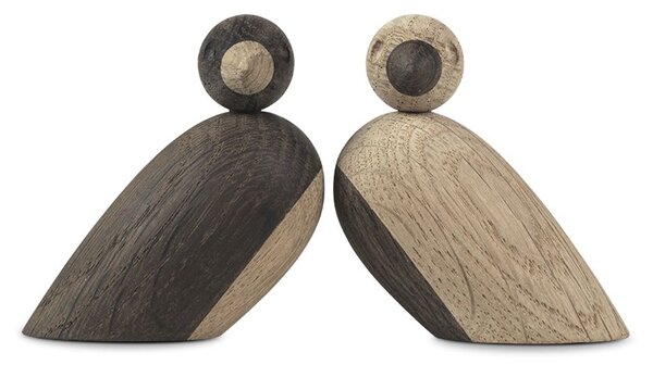 Dřevěný ptáček Natural and Smoked Oak Wood – set 2 ks