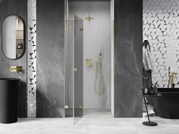 Mexen, Mexen Lunar levé výklopné sprchové dveře 70 cm, transparentní, broušené zlaté - 834-070-000-55-00-L