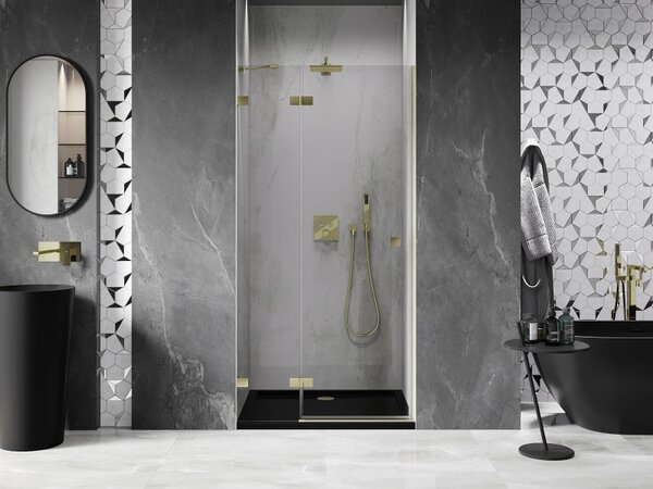Mexen, Mexen Lunar levé výklopné sprchové dveře 70 cm, transparentní, broušené zlaté - 834-070-000-55-00-L